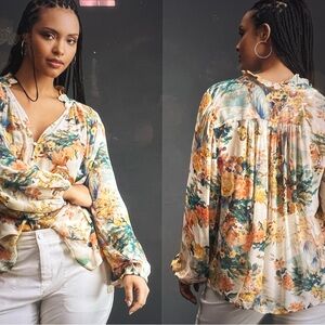 Anthropologie Estela Sheer Printed Buttoned Blouse